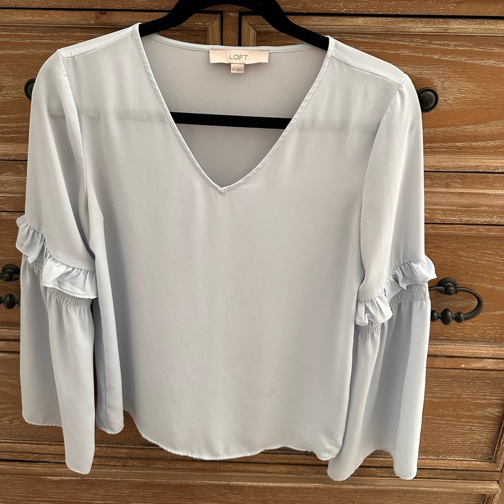 Bell sleeve light blue chiffon blouse